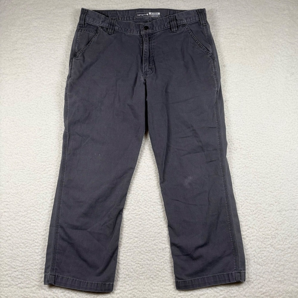 Carhartt Relaxed Fit Canvas Work Pants Men 36x28 Gray Workwear Utility Carpenter